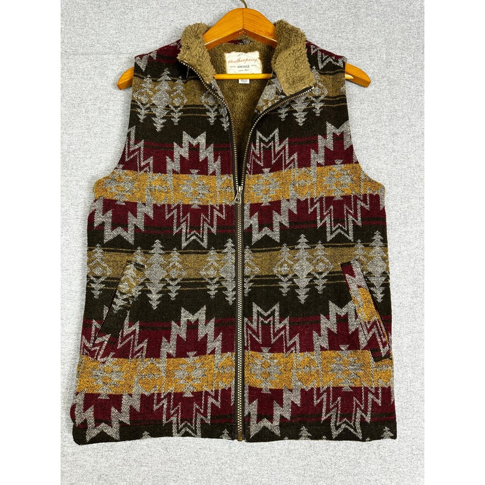 Weatherproof Vintage Aztec Vest Small Brown Southwestern Faux Fur Lined Tapestry